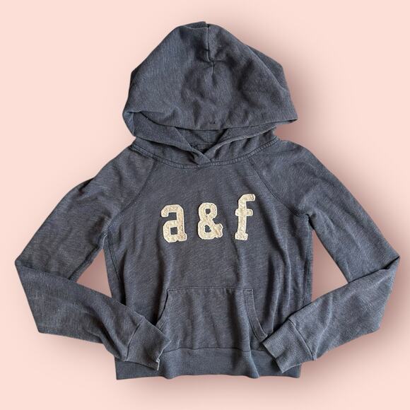 Abercrombie & Fitch Hoodie Y2K Kids Medium Navy Blue Logo Embroidered A&F Preppy - Picture 1 of 3